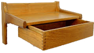 Vägghängt sängbord med låda